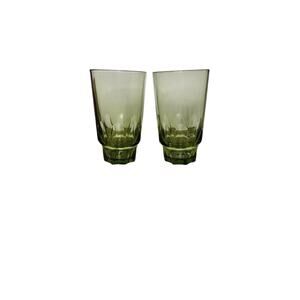Vintage 2 Hazel‎ Atlas Mid Century Reflection Green Tumbler Glasses Large 20 oz.